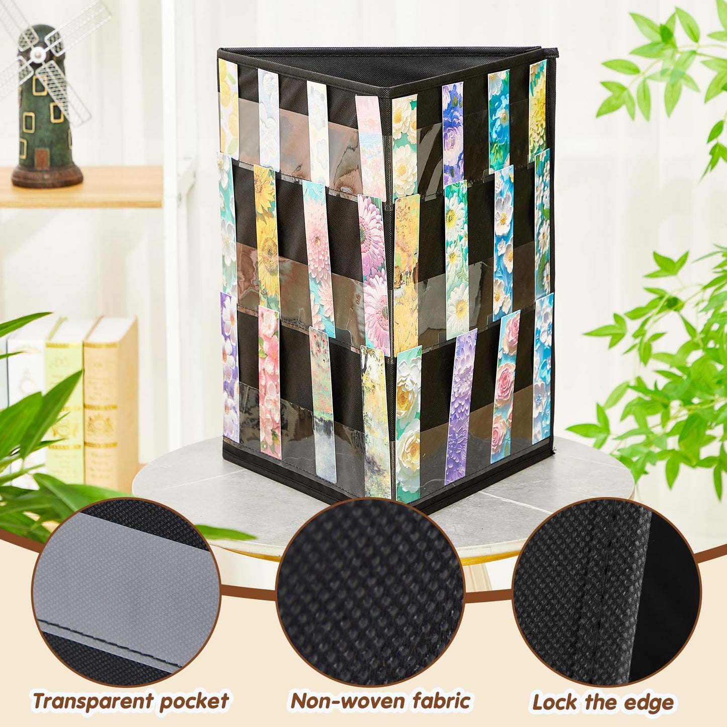 Faccito Bookmark Display Stand, Three-Sided Portable Holder with Multi-View Display, Black Desktop Rack for Bookmarks, Valentine-Themed Designs, Vendor Booths, Retail Stores