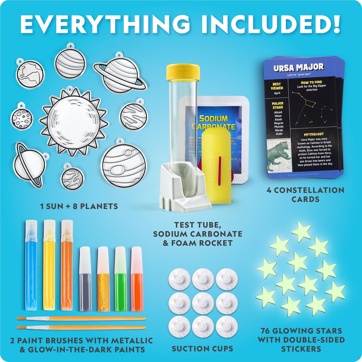 National Geographic Mega Space Activity Kit - Glow in The Dark Science Craft Kit for Kids with 100+ Pieces, Launch a Rocket, Create Glowing Constellations, Paint a Solar System & More