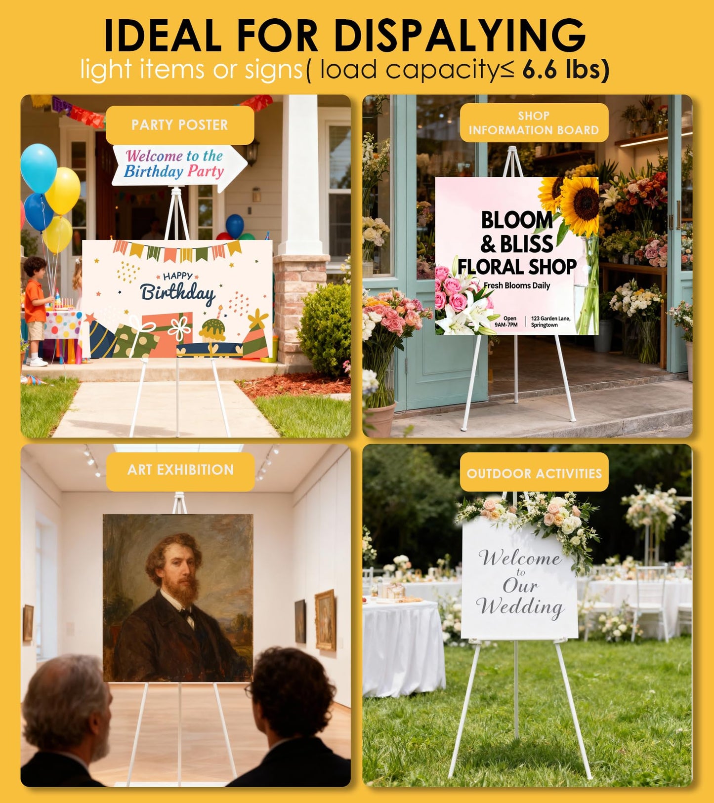Artisorama Display Easel Stand for Sign, Lightweight Tripod with Bag, Portable Adjustable Artist Easels for Outdoor Painting Posters/Canvas/Wedding, 1PC White