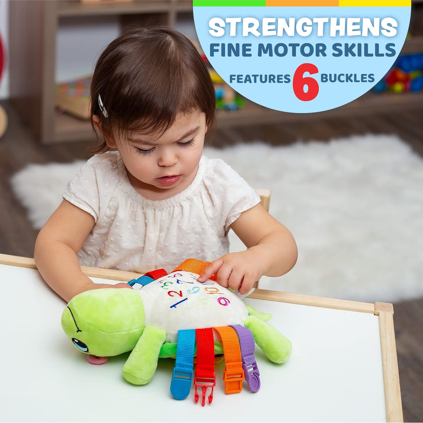 Buckle Toys - Belle Turtle - Learning Activity - Develop Motor Skills and Problem Solving - Counting and Color Recognition - Airplane Travel Essentials - Kids Stuffed Animal