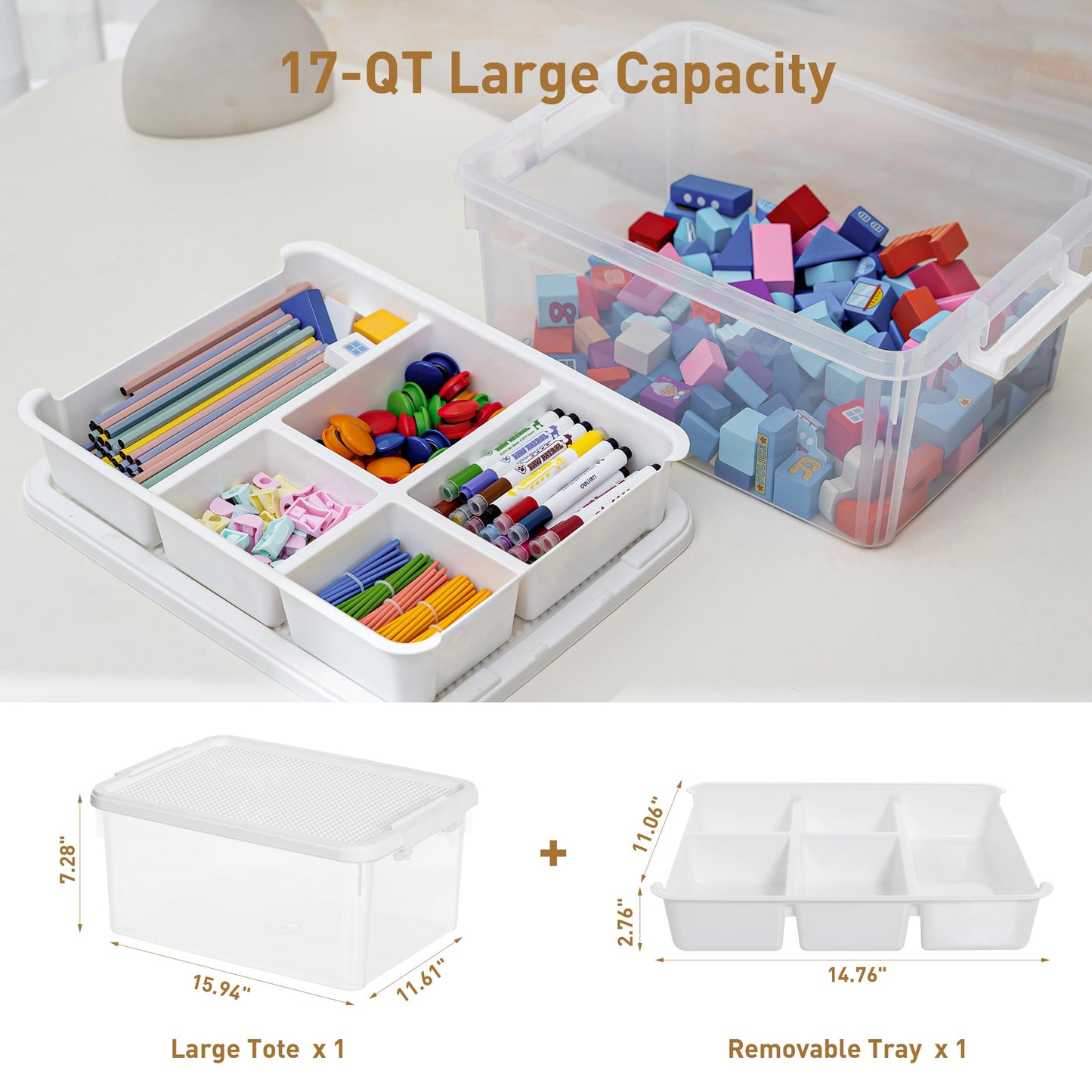 Citylife 17 QT Plastic Storage Box with Building Baseplate Lid and Removable Tray Craft Organizers and Storage Clear Storage Container for Organizing Bead, Tool, Sewing