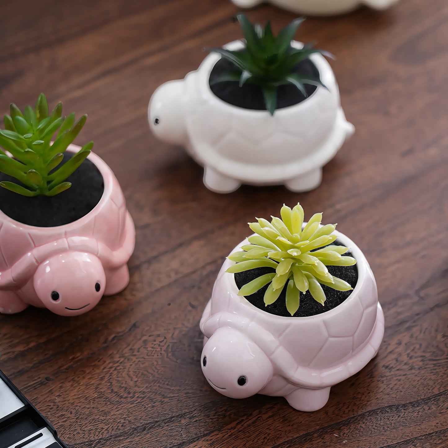 SJBAG Turtle Shaped Ceramic Succulent Planter with Drainage Holes, Hand - Painted Animal Pot for Indoor Cactus & Succulents, Unique Home Decor & Gift (4.3" Blue)