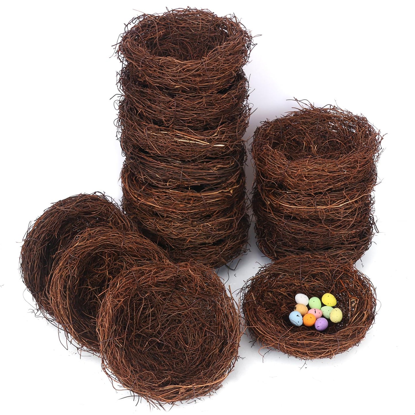 Geytetqi 15 PCS 5.9 Inch Artificial Bird Nest for Crafts, Handicraft Rattan Bird's Nest, Small Bird Nest, Bird Nest Decorating Kit for Holiday, Table, Garden, DIY Terrarium Decor