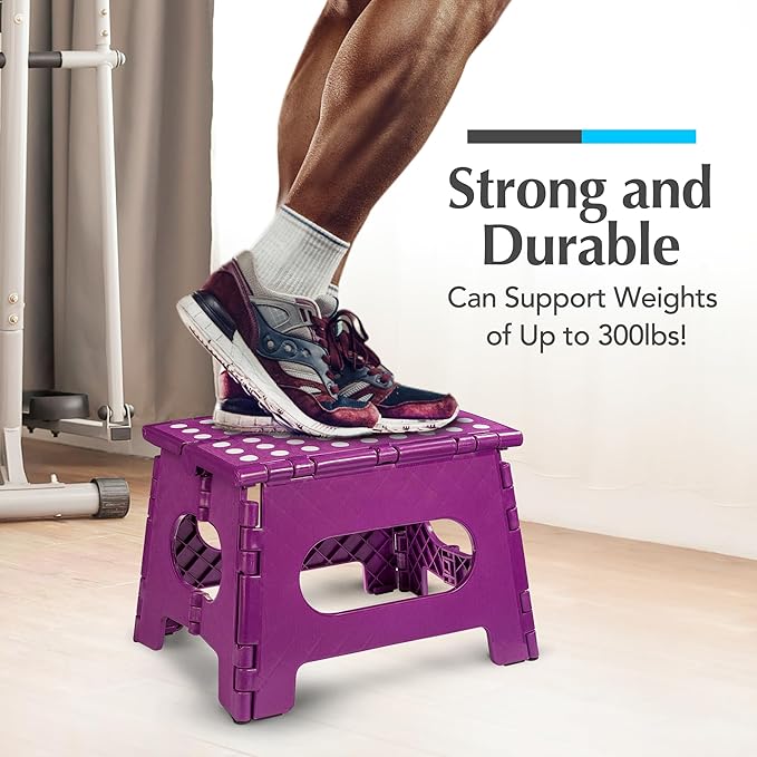 Handy Laundry Folding Lightweight Step Stool - Sturdy Enough to Support Adults and Safe Enough for Kids - Opens Easy with One Flip - Great for Kitchen, Bathroom or Bedroom (Purple - 9 Inch)