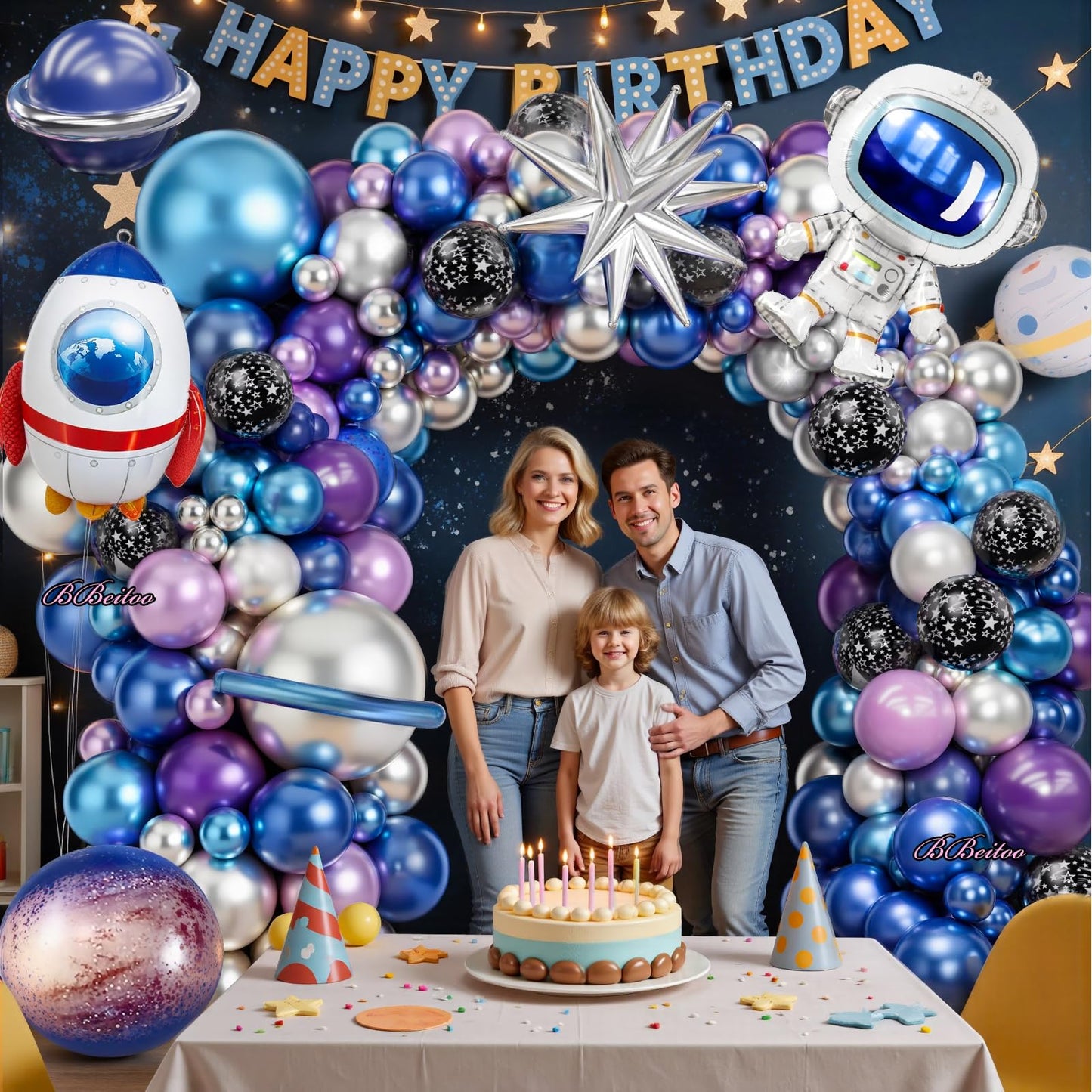 168PCS Space Themed Party Decorations Outer Galaxy Balloon Arch Kit with Blue Purple Silver Planets Stars for Galaxy Solar System Birthday Space Theme Christmas Party Decorations