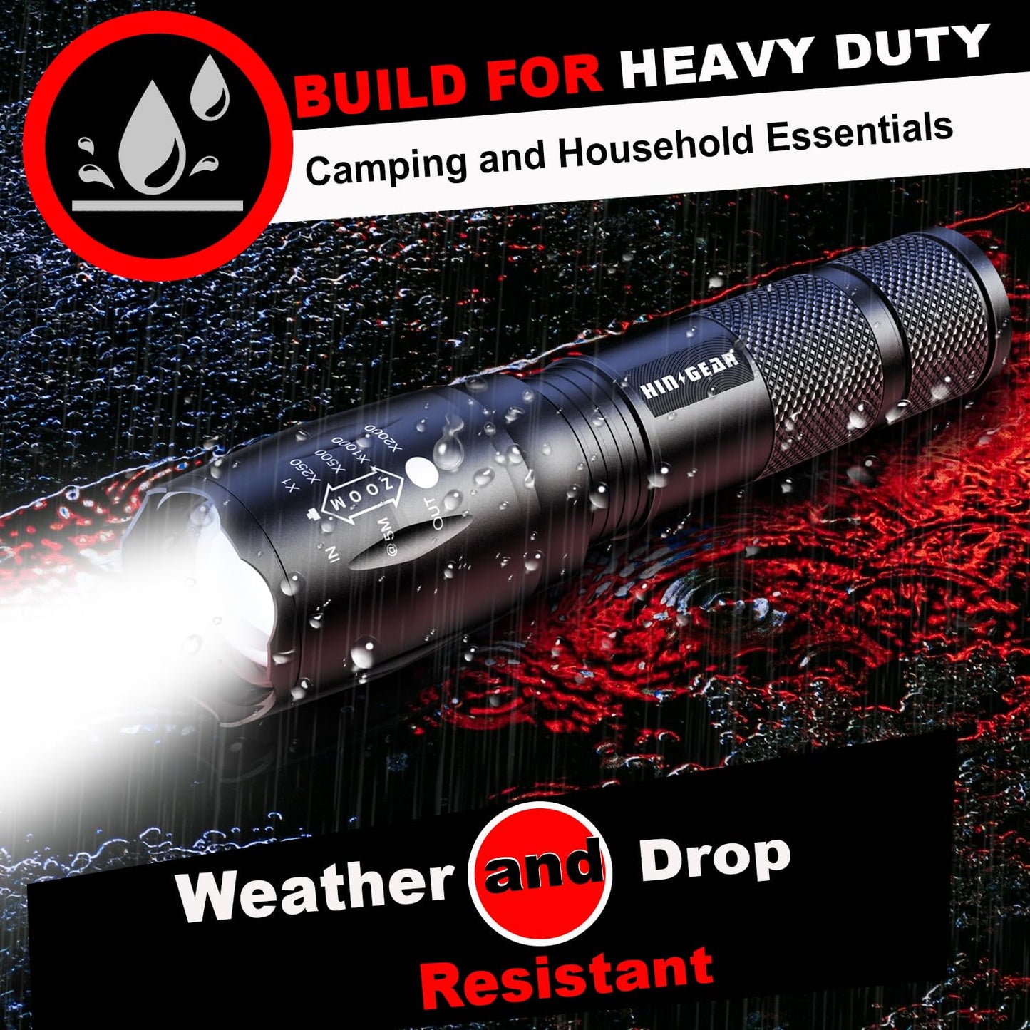 HinsGEAR 1 Mode Flashlights 4 Pack, Bright Zoomable LED Tactical Flashlight High Lumens, Water Resistant Portable Pocket Flash Light for Emergency, Camping Essentials, Gift - SL2000