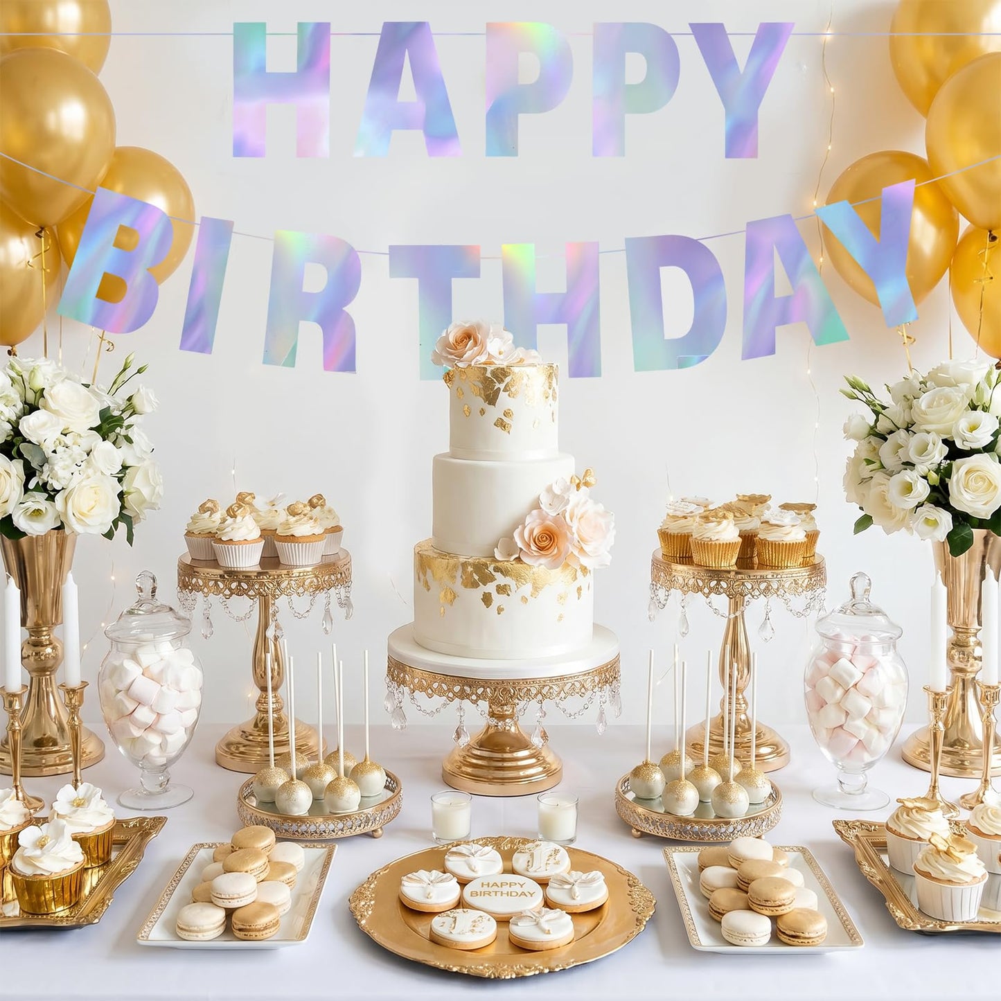 112 Pcs DIY Letter Banner Custom Birthday Banner Glitter Letters Include 107 Letters Numbers 4 Rope and 1 Needle for Baby Shower Wedding Birthday Party Decorations Supplies (Holographic)