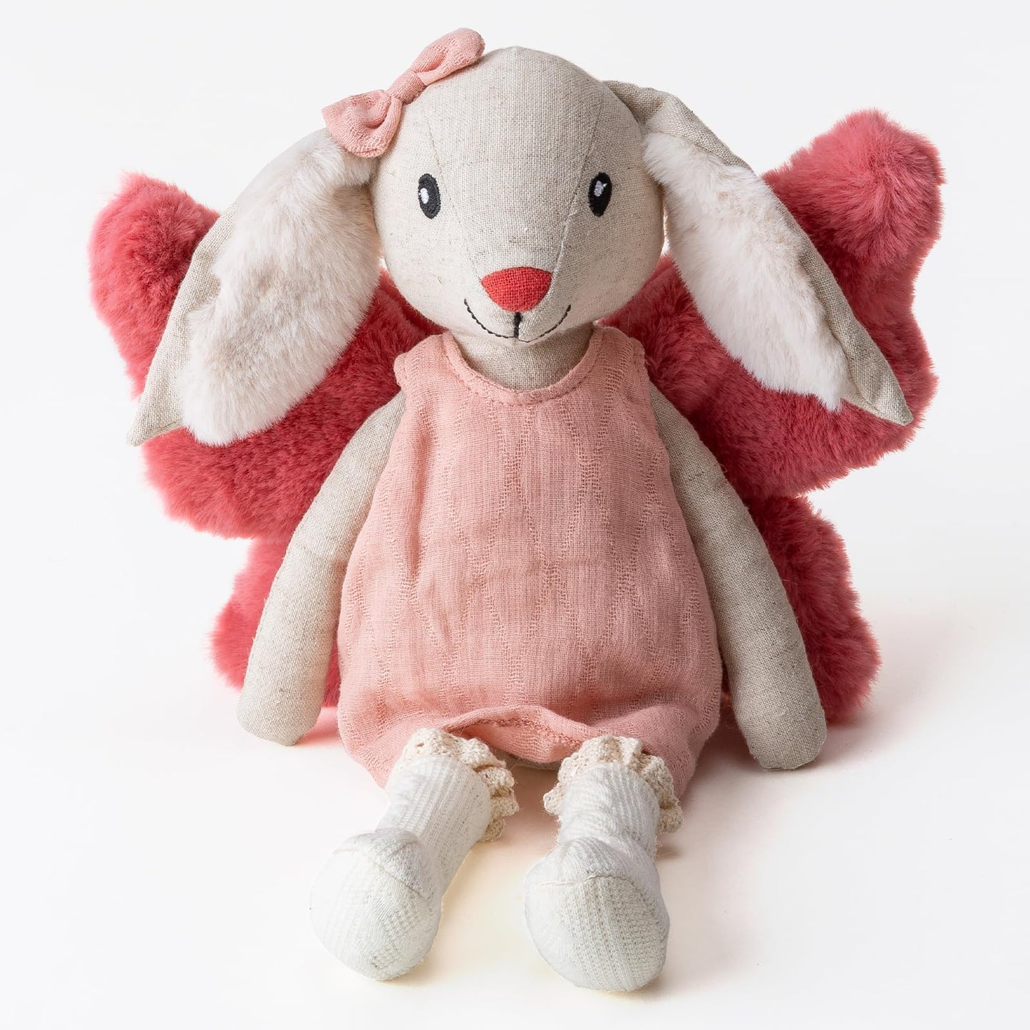 CUDDLE CORNER 11" Easter Bunny Plush Toy with Wings, Linen Cotton Stuffed Rabbit Animal, Easter Decor Plush Figure, Bunny Stuffed Animal Gift for Baby