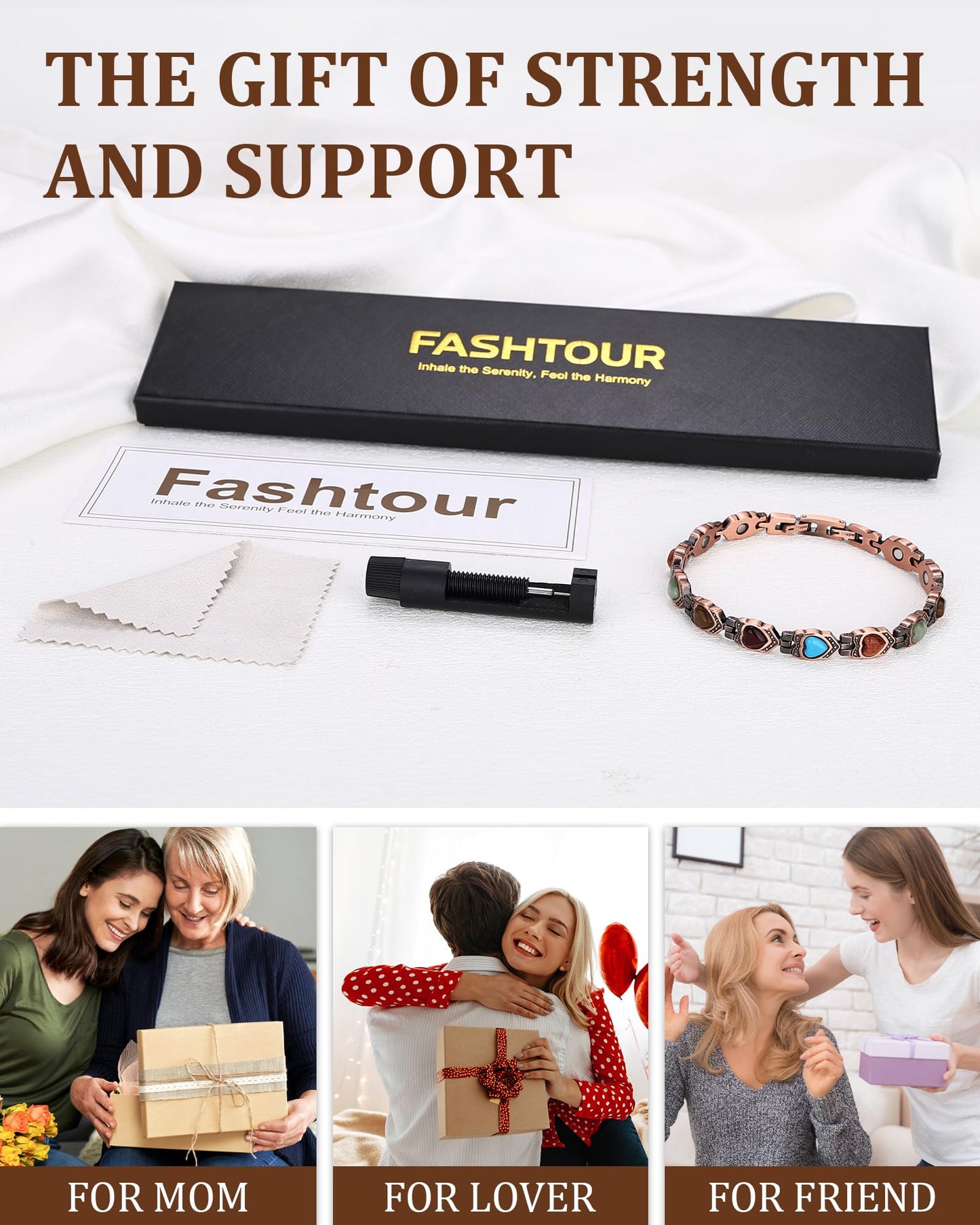 Fashtour 99.99% Pure Copper Bracelets for Women, Heart Wire Design Adjustable Jewelry with 3800 Gauss Ultra Magnets and Sizing Tool, Elegant Gift Box and Sizing Tool