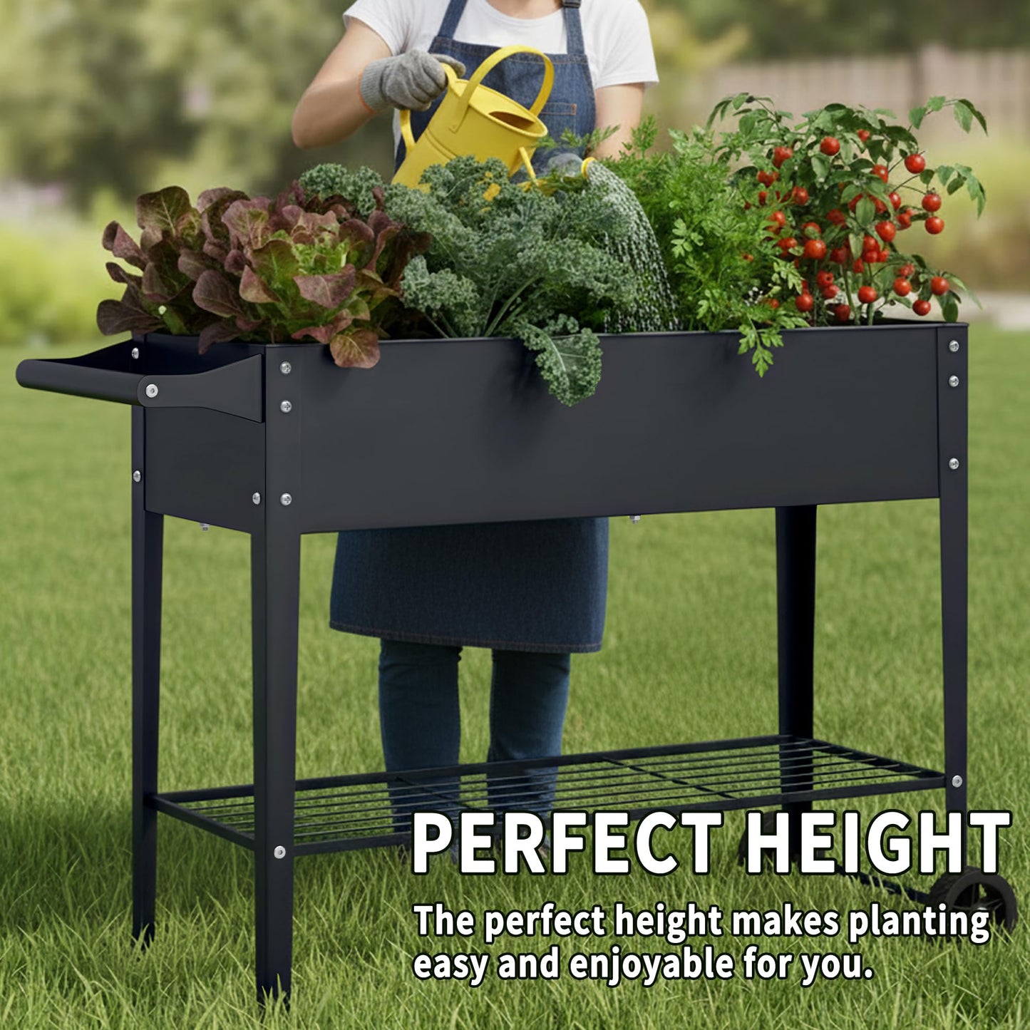 Chuangshuo Guard Elevate 32" Tall Raised Garden Bed with Wheel,Planter Box for Backyard,Outdoor Garden, Patio, Balcony, 400lb Capacity,Grey