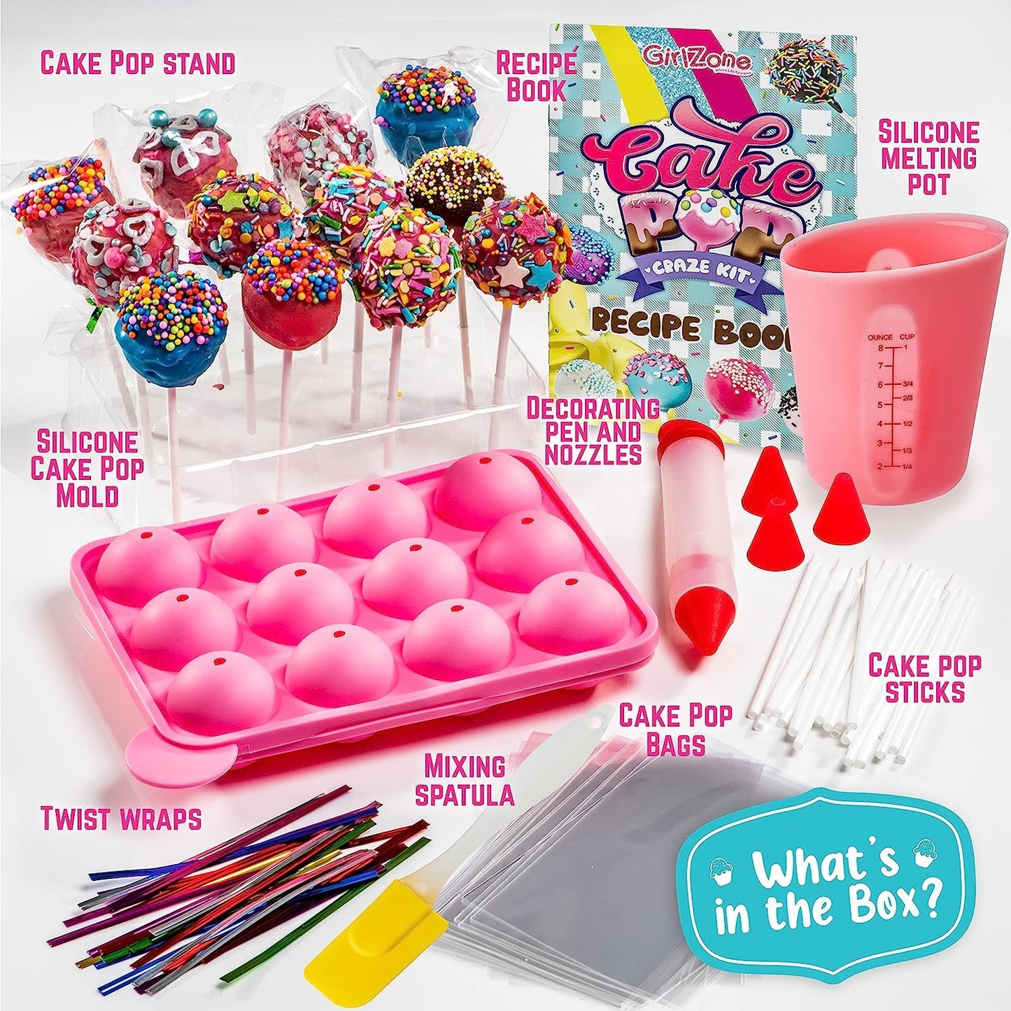 GirlZone Cake Pop Craze Kit, Baking Set for Kids Ages 10–12 with Cake Pop Mold, Stand, Gifting Bags & Decorating Pen, Fun Creative Kitchen Activity, Birthday Gift