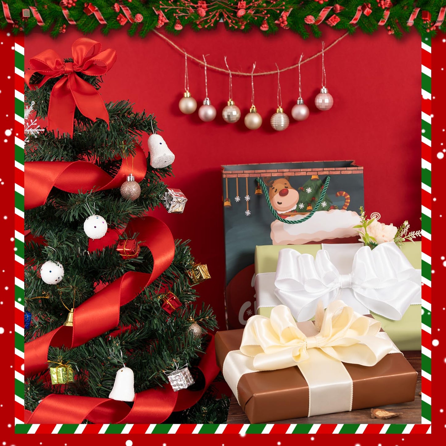 FAKILO White Satin Wired Ribbon 1.5 Inch X 20 Yards White Christmas Ribbon Wired for Gift Wrapping Christmas Tree Decoration Bows Making Wreath DIY Crafts Wedding Decor and Home Decor
