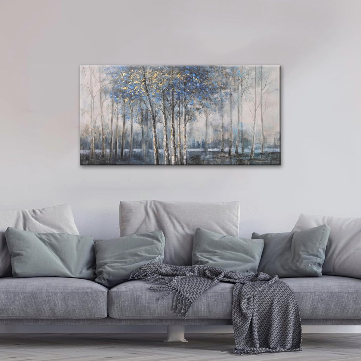 Canvas Wall Art Decor Modern Wall Art Decor Prints Gold Wall Art Pictures Wall Decor Blue Grey Misty Botanical Textured Artwork for Walls For Room Living Room Bedroom Office Wall Decor 20"X40"