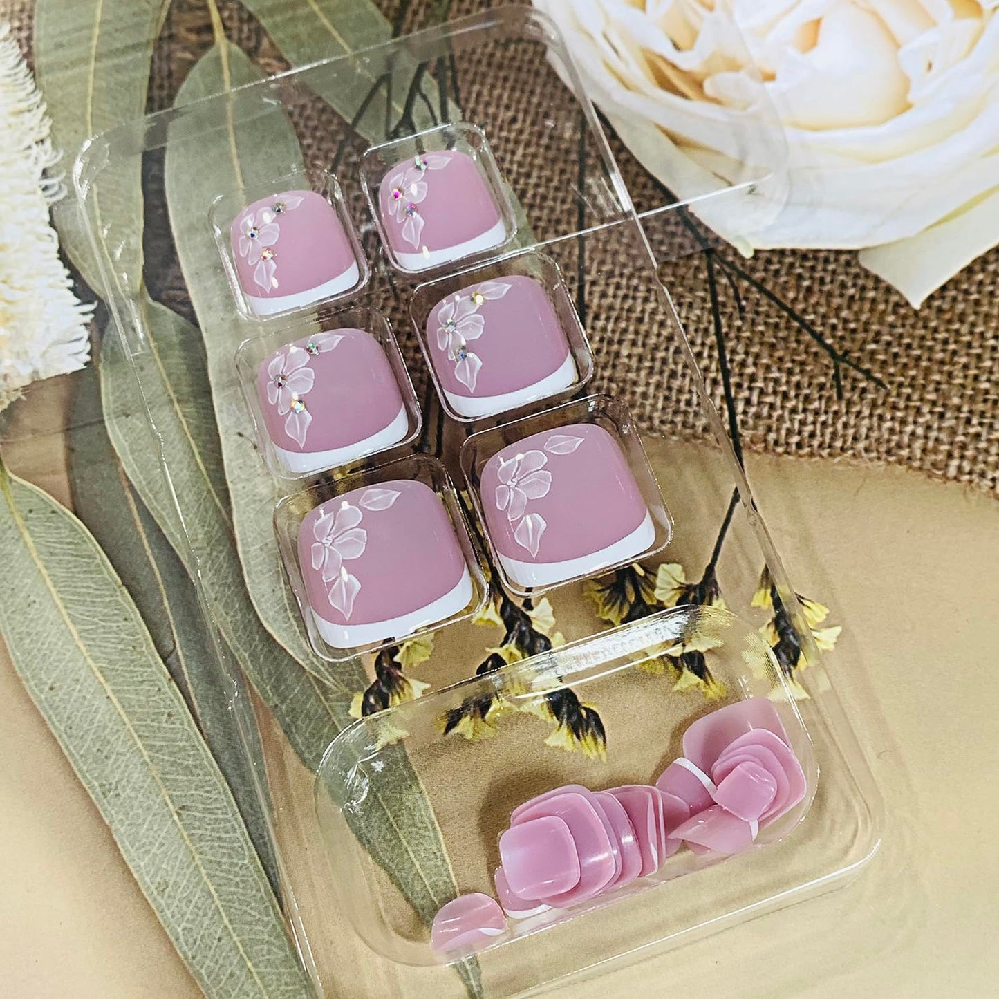 FIEONCIY Press on Toenails with Designs Acrylic Fake Nails for Toe Artificial False Nails with Charms Glue on Toe Nails for Spring Summer Stick on Toenails for Women Girls(JP3806)