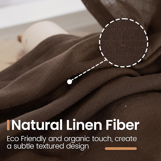 BGment 96 Inches Long Linen Curtains for Living Room, Brown Semi Sheer Window Drapes Rustic Textured for Farmhouse Beroom Dining Room Decor Rod Pocket Lightweight, 2 Panels Set, Each 52 Inch Wide