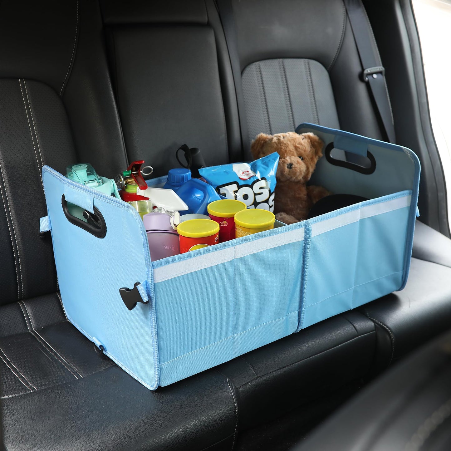 austoces Car Trunk Organizer With Soft Cover and Storage Bin Essentials Collapsible Organization Accessories for SUV/Sedan Blue