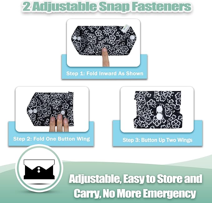wegreeco Reusable Menstrual Pads - Reusable Sanitary Pads | Reusable Panty Liners | Soft Cloth Menstrual Pads - 6 Pack with 1 Cloth Wet Bag (Black, Grey Lace, X-Large)