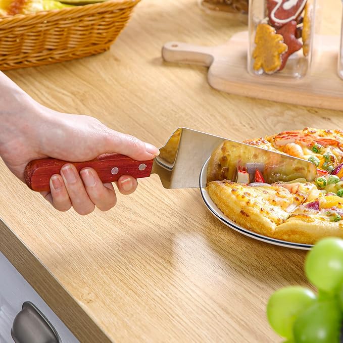 Zhehao 20 Pack Wooden Handle Pizza Pie Server Stainless Steel Pizza Spatula Non Slip Triangular Spade Easy to Grip Pie Spatula Cutter Cake Serving Utensils