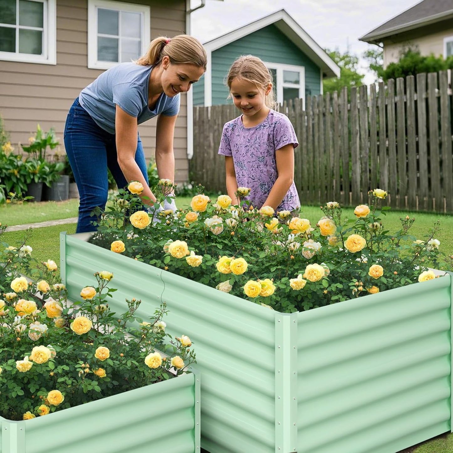 CABIHOME Galvanized Steel Raised Garden Bed Kits,Large Open Base Outdoor Planter with Safety Edge,Durable Metal Plant Box with Gloves,for Vegetables Flowers Herbs