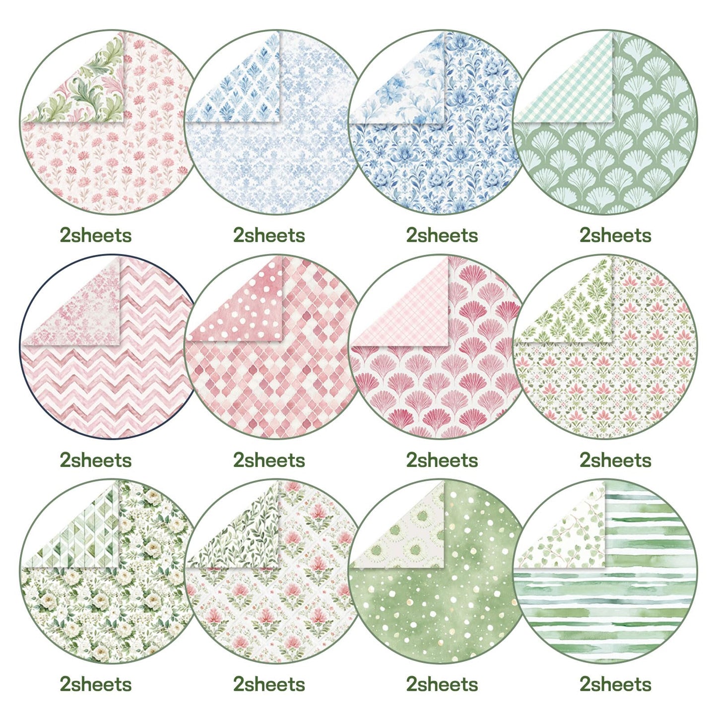 Scrapbook Paper Boho Patterned Paper for Scrapbooking, Double Sided Floral Decorative Craft Papers, MIATTCLD 24 Sheets Scrapbook Background Papers for Photo Album Journal Decor (Pink, 12x12 IN)