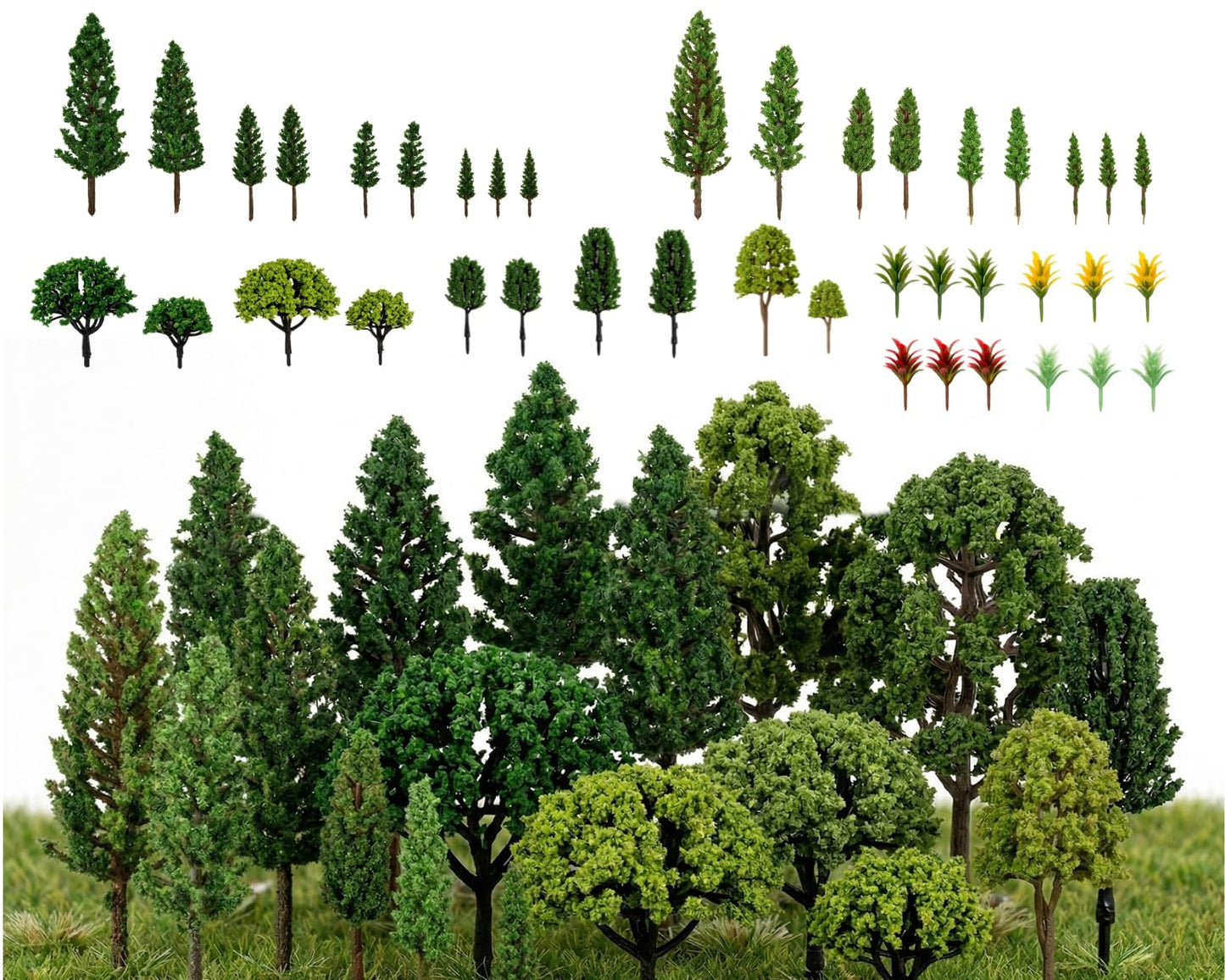 DS. DISTINCTIVE STYLE 40 Pcs Model Trees Miniature Trees 1.3-5.1 Inch Assorted Mini Trees for Crafts Complete Forest Diorama Kit Vivid Diorama Trees Fake Plants Landscape Set for DIY Craft