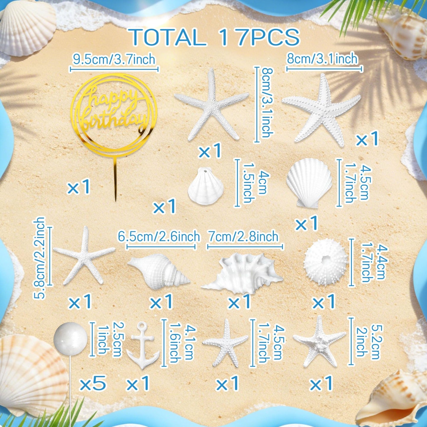 Ocean Beach Cake Topper Under the Sea Birthday Party Decorations Seashell Starfish Cake Decorations Summer Beach Party Supplies