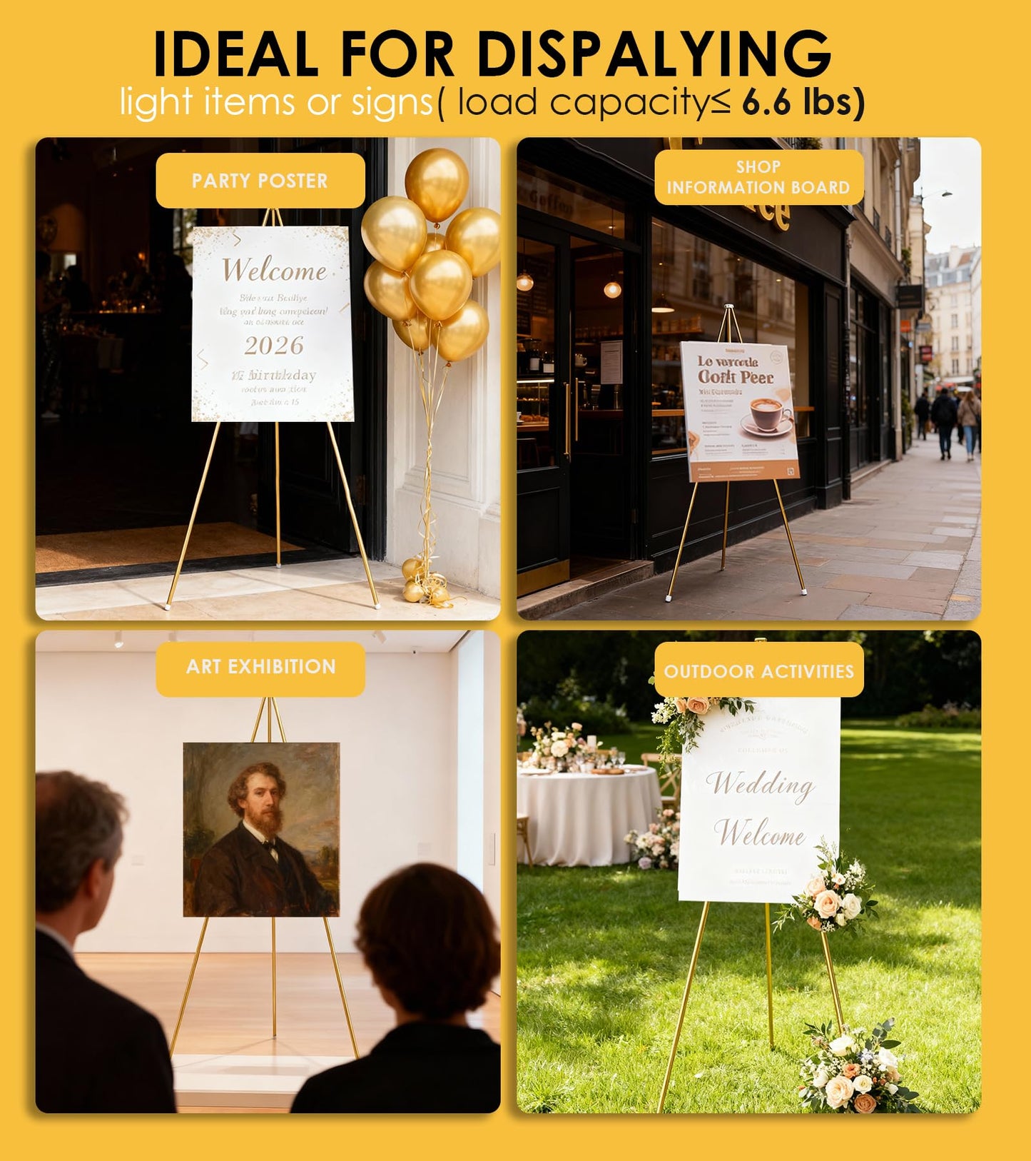 Artisorama Display Easel Stand for Sign, Lightweight Tripod with Bag, Portable Adjustable Artist Easels for Outdoor Painting Canvas/Posters/Wedding, 1PC Gold