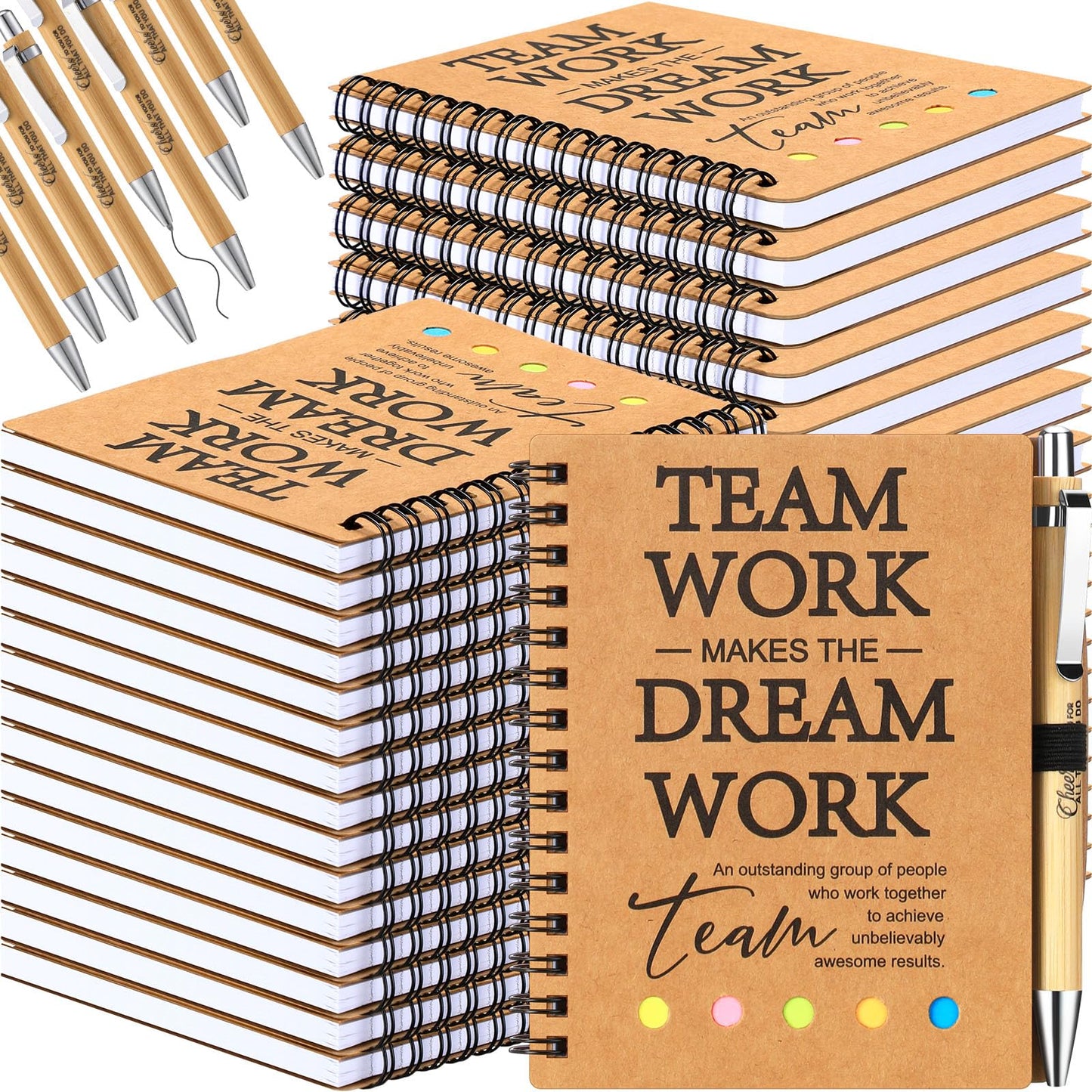 Skyygemm 20 Sets Employee Appreciation Gifts Spiral Notebook Journal with Sticky Notepad Index Tabs Thank You Gifts Notepad with Bamboo Pen Bulk for Teacher Cna Nurse Coworker(Team Appreciation)