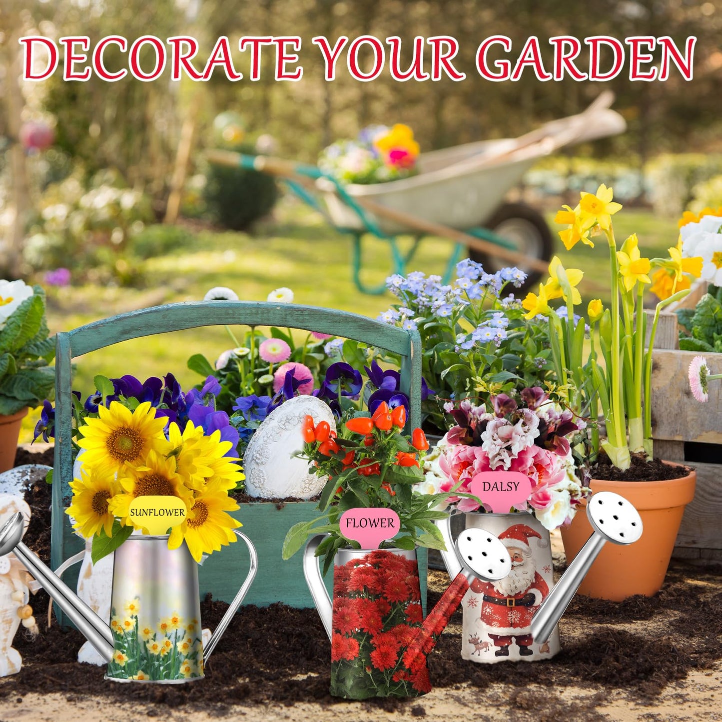 Reallnaive 6 Set Summer Crafts DIY Flower Gardening Kit Metal Succulent Pots Paintable Watering Can Planters Ready to Paint Plant Pot Unpainted Flower Pots Bulk for Classroom