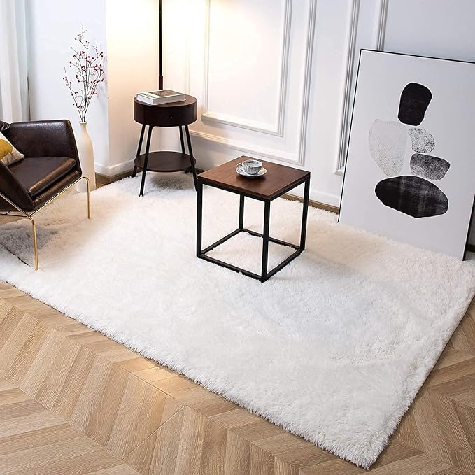 TWINNIS Super Soft Shaggy Rugs Fluffy Carpets 9x11 Feet, Indoor Modern Plush Area Rugs for Living Room Bedroom Kids Room Nursery Home Decor, Upgrade Anti-Skid Fuzzy Rug, Cream White