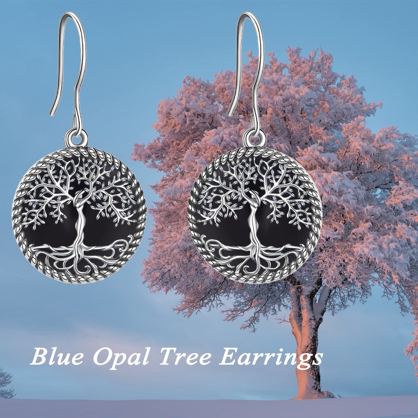 ONEFINITY Black Onyx Tree of Life Earrings Sterling Silver Tree of Life Dangle Drop Earrings Black Onyx Tree Jewelry for Women