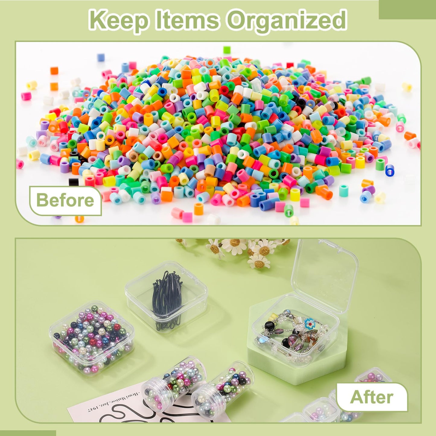 HARFINGTON Bead Organizer Box Small Bead Organizers 2pcs Rectangular Plastic Storage Cases 60pcs Mini Clear Bead Storage Containers Boxes with Hinged Lid for Jewelry Beading Crafts