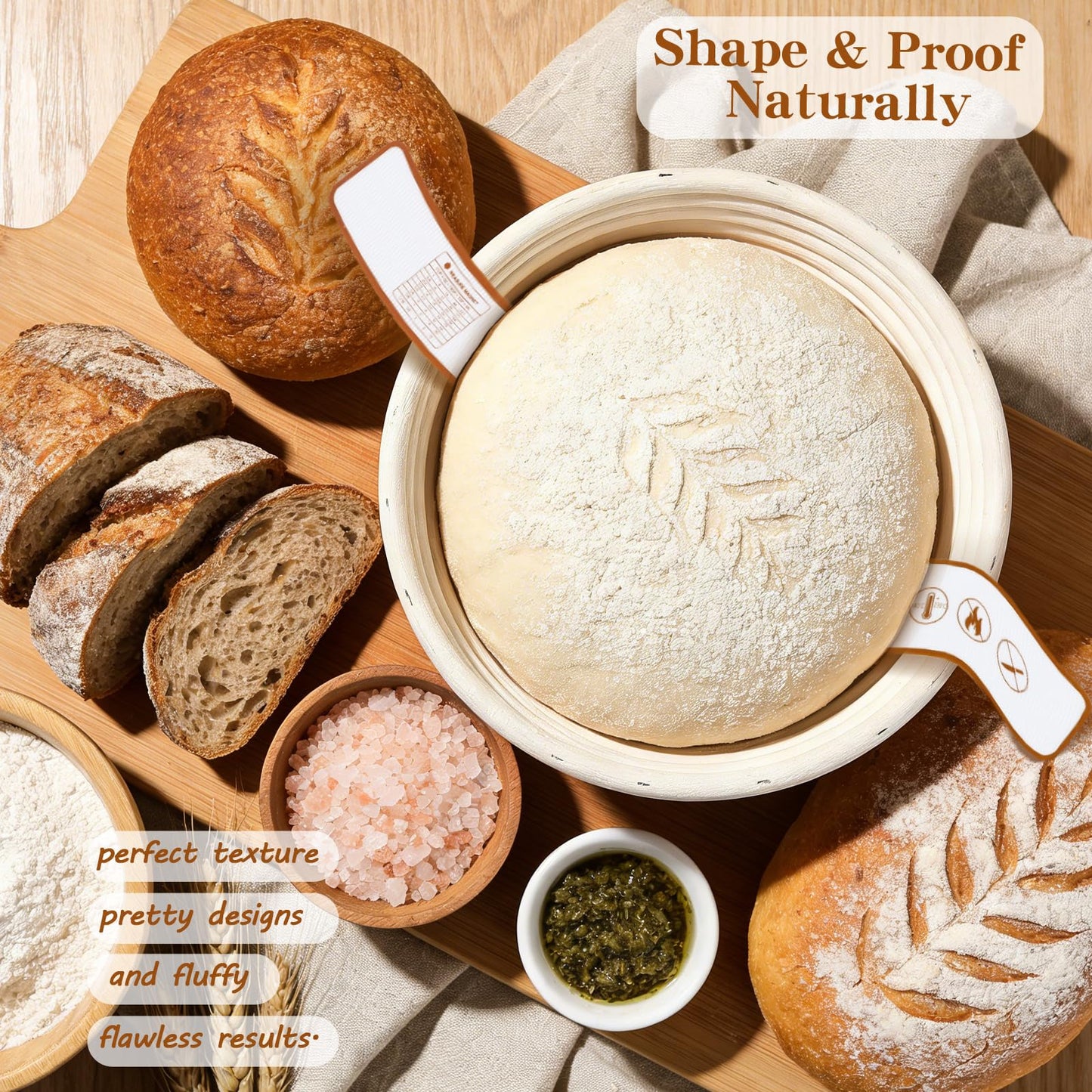 Sourdough Starter Kit, Sourdough Tools with Banneton Bread Proofing Basket, Sourdough Starter Jar, Sourdough Bread Baking Supplies, Complete Sourdough Kit Gifts for Bakers Women Mom