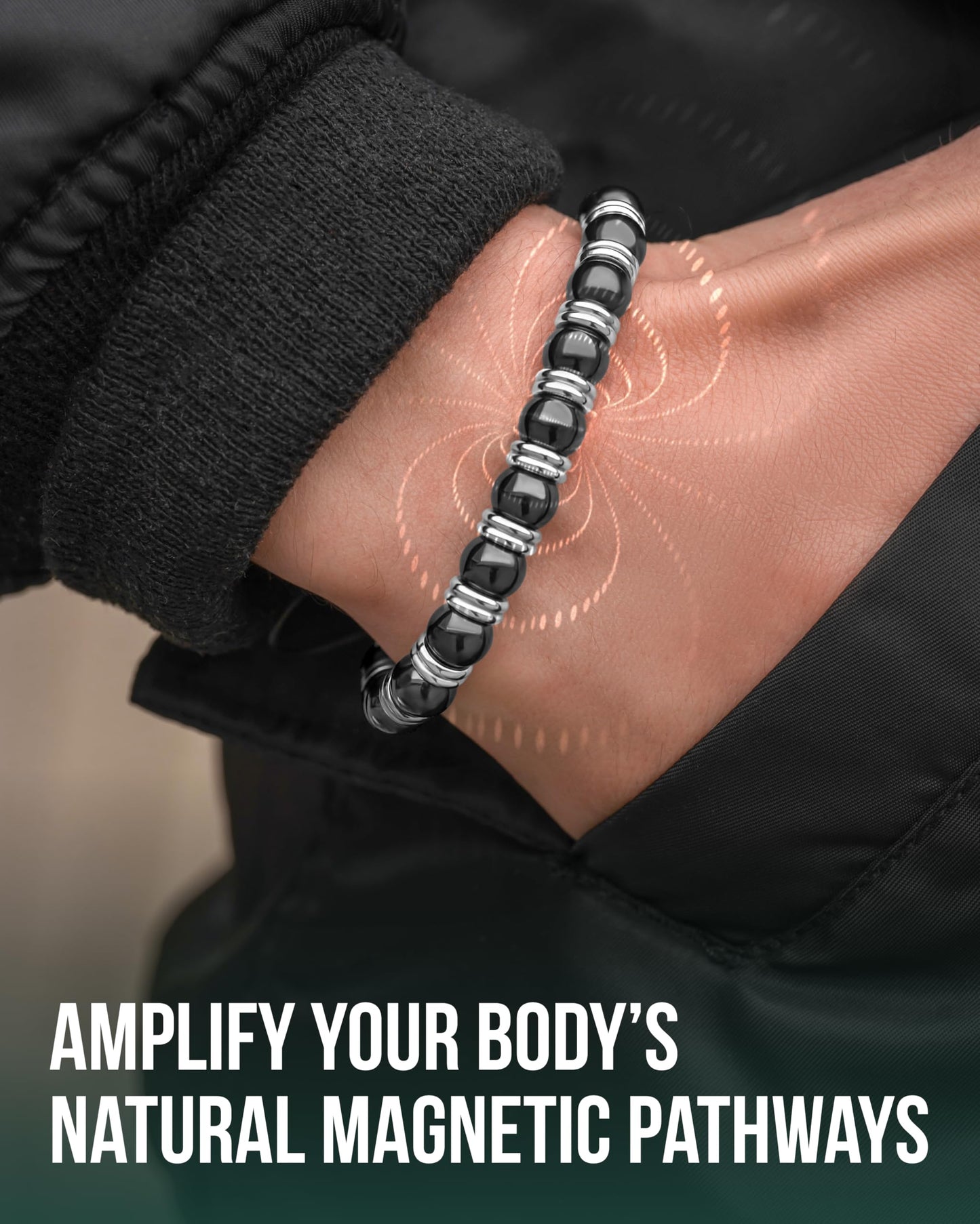 MagnetRX® Magnetic Hematite Bracelet - Max Strength Magnet Stones - Beaded Magnetic Bracelets for Men and Women (Silver Titan 8mm Bead)