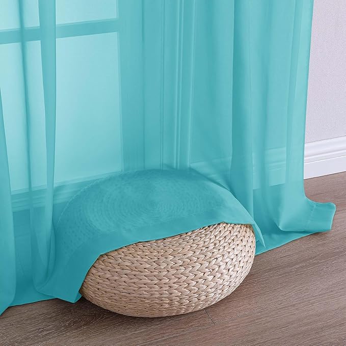 OVZME Sheer Turquoise Curtains 108 Inches Long 2 Panels Set, 59 Inch Extra Wide Lightweight Airy Turquoise Sheer Curtain for Living Room Bedroom, Filmy Voile Rod Pocket, 59Wx108L Inches