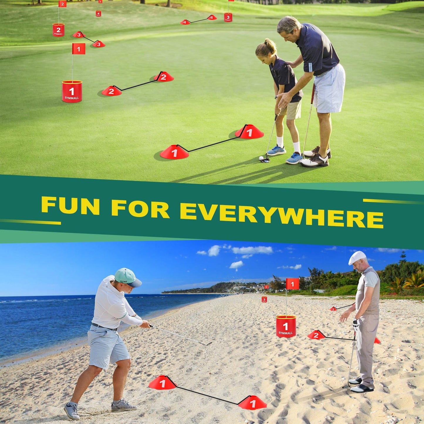 GYMMALL Golf Yard Bucket Games, 9 Holes Bucket Backyard Golf Game Set with LED Light and Flags for Adults & Kids Indoor Outdoor, Golf Practice Gift for Backyard, Park, Beach and Lawn