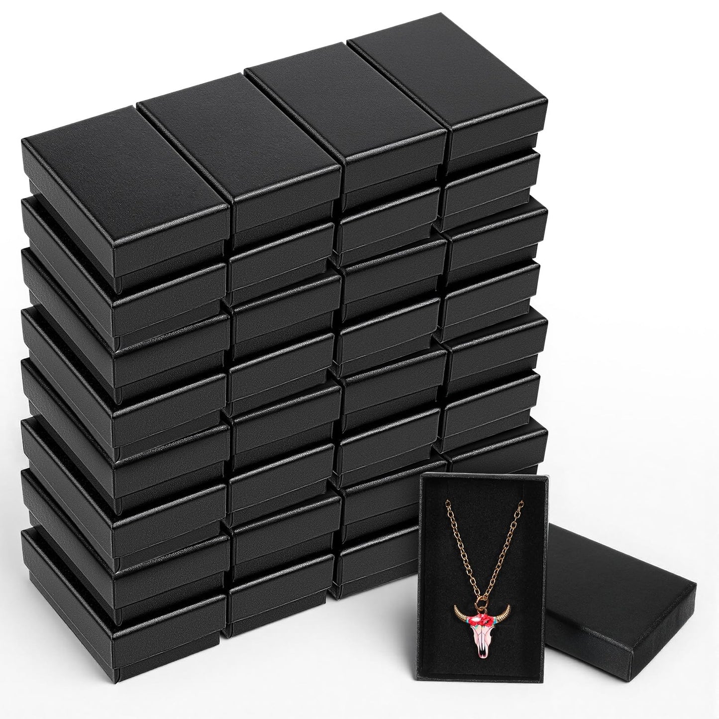 Douaowoc 32 Pcs Cardboard Jewelry Gift Boxes Jewelry Boxes Packaging Small Earring Gift Box with Lids for Necklace Ring (Black, 3.2 x 2 x 1 Inch)