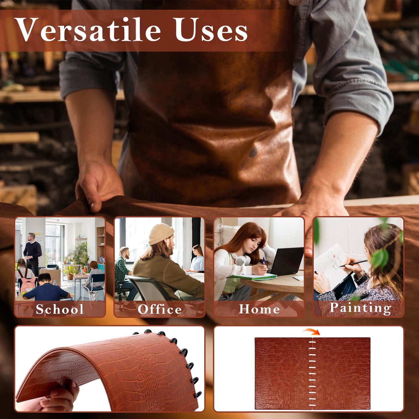 SKLENICE Pu Leather 8.5x11 In Discbound Notebook Cover And Disc Set Discbound Planner Cover With 11 Pcs Expansion Discs Disc Bound Notebook Accessories Letter Size For Office(Brown;No Inner Paper)