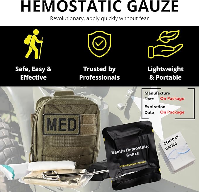 First Aid Advanced Quick Clot Combat Gauze - Flexible Hemostatic Gauze - Stop The Bleed kit Faster Wound Packing with Quick Clotting Medical Gauze - Survival Kit Supplies - 3" x 12.5' (CT-Gauze-5)