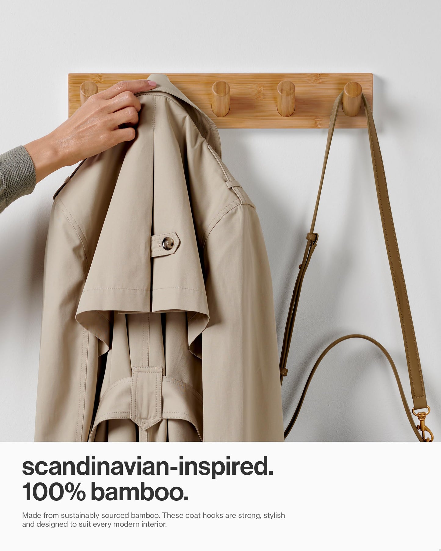 LARHN Wall Mounted Coat Rack with 5 Heavy-Duty 1" Diameter Hooks (2-Pack), 16.5" - Wooden Wall Hook Rack - Modern Scandinavian Home Decor