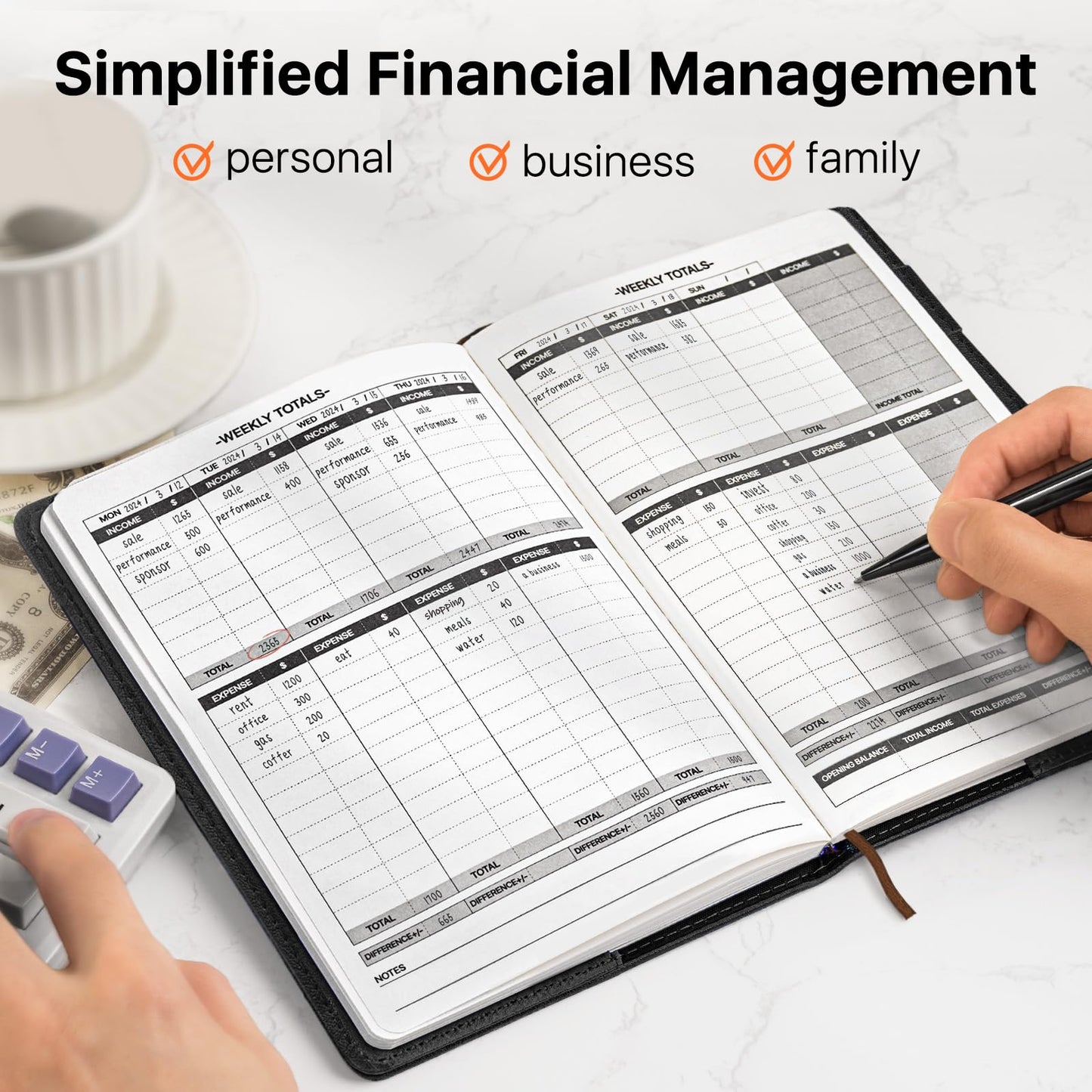WEMATE Accounting Ledger Book with Lock, Accounting Log, Tracking Income & Expenses Deposits, Expense Tracker Notebook for Small Business Bookkeeping & Personal Use A5 Blue 8.5x5.3"
