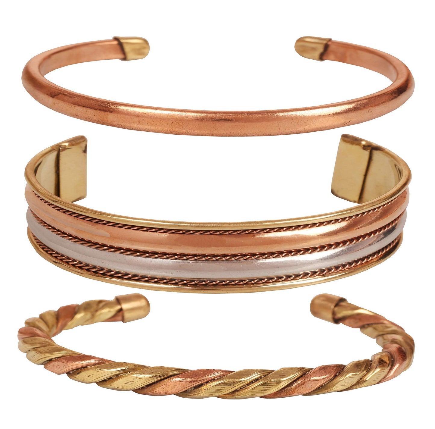 Touchstone copper bracelets | gift for men women |adjustable 100% pure solid real jewelry | handmade bracelet set combo | rope braided tibetan bangles. Set of 3 different designs