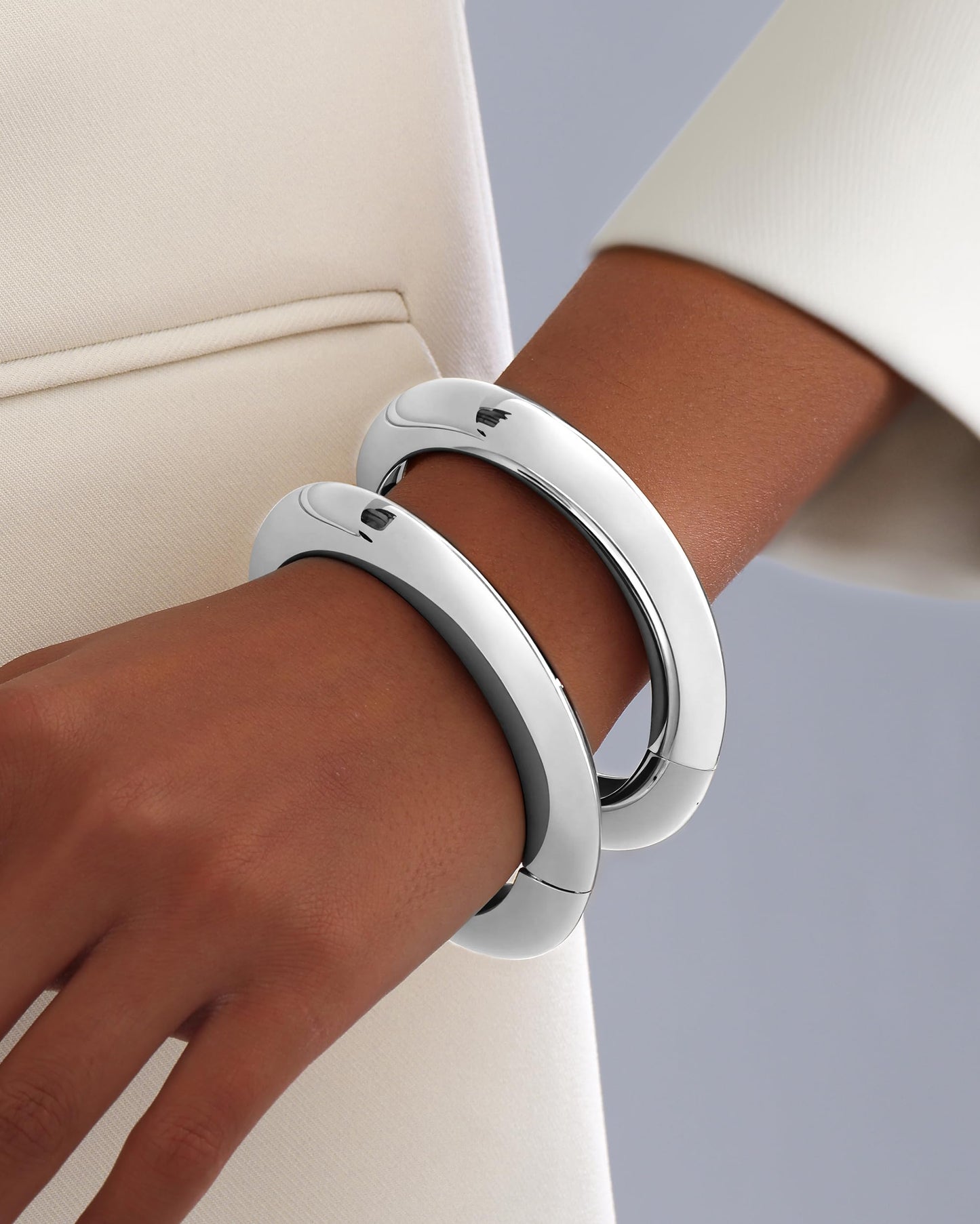 AYWFCBF Silver Bangles for Women, Trendy Bracelet Stack 2pcs Hinged Open Cuff Silver Bracelets for Women