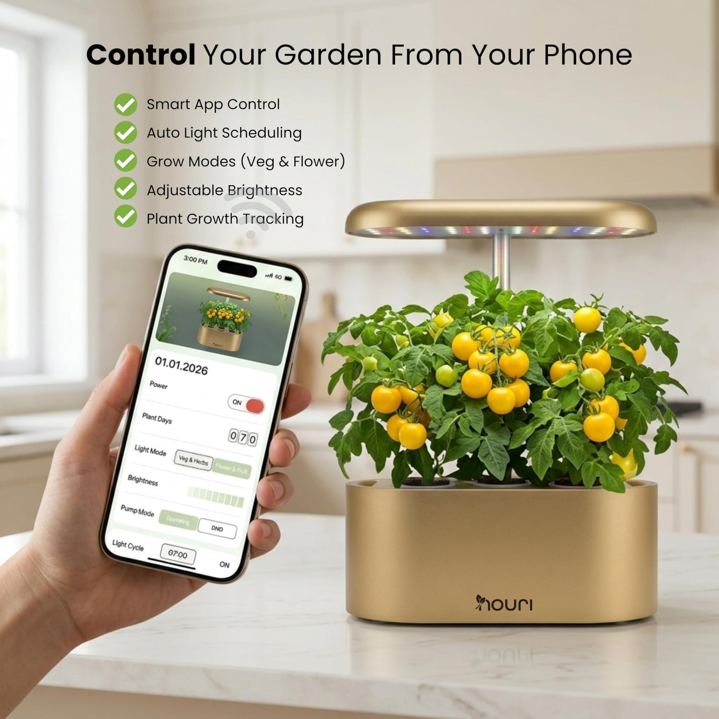 Nouri Hydroponics Growing System, 5 pod APP Smart Indoor Herb Garden Kit with LED Grow Lights, Hydroponic Herb Garden Indoor for Plant Lovers, Gardeners, Kitchen, Tomato Seeds Included