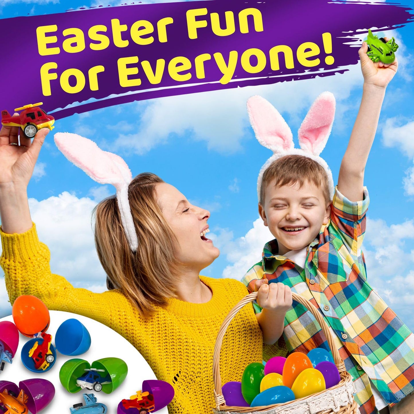 stargo 8 Pack Colorful Prefilled Easter Eggs bulk with toys - mini Aircraft, pull-back Helicopters & Airplanes. Plastic Easter Eggs Filled, Basket Fillers Egg Hunts, Party Favors, Boys Goodie Bags