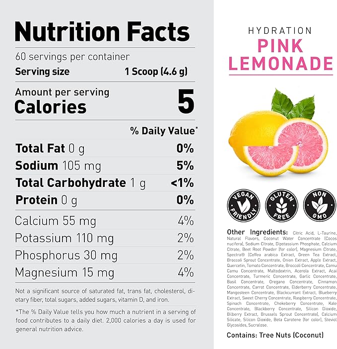 Kaged Electrolyte Hydration Powder Hydracharge Pink Lemonade Sports Drink for Men and Women Pre, Post, Intra Workout Supplement 60 Servings