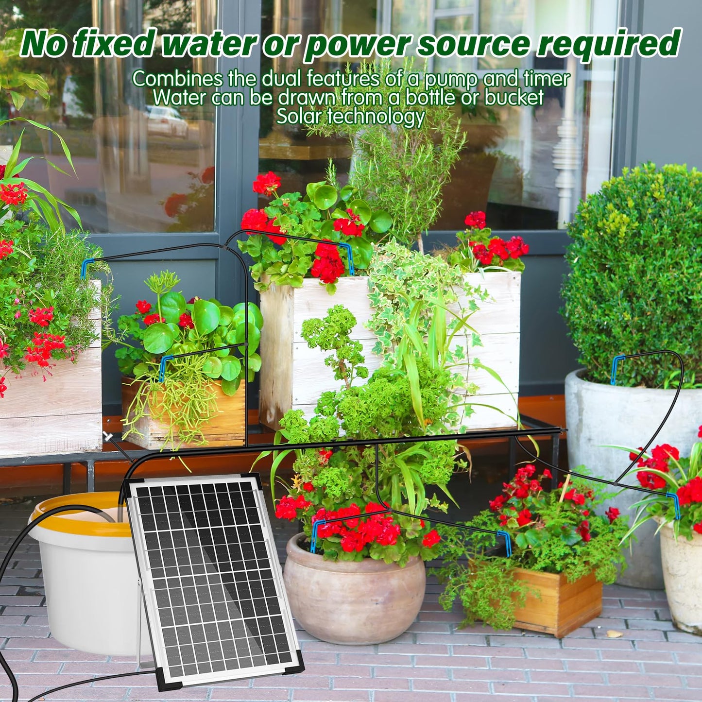 AnseTo Solar Irrigation System 10W for Automatic Plants Watering, Summer Garden Drip Irrigation Kit for Solar Garden Drip Irrigation System,Supported Irrigation System Kit for Plant Bed,Green House