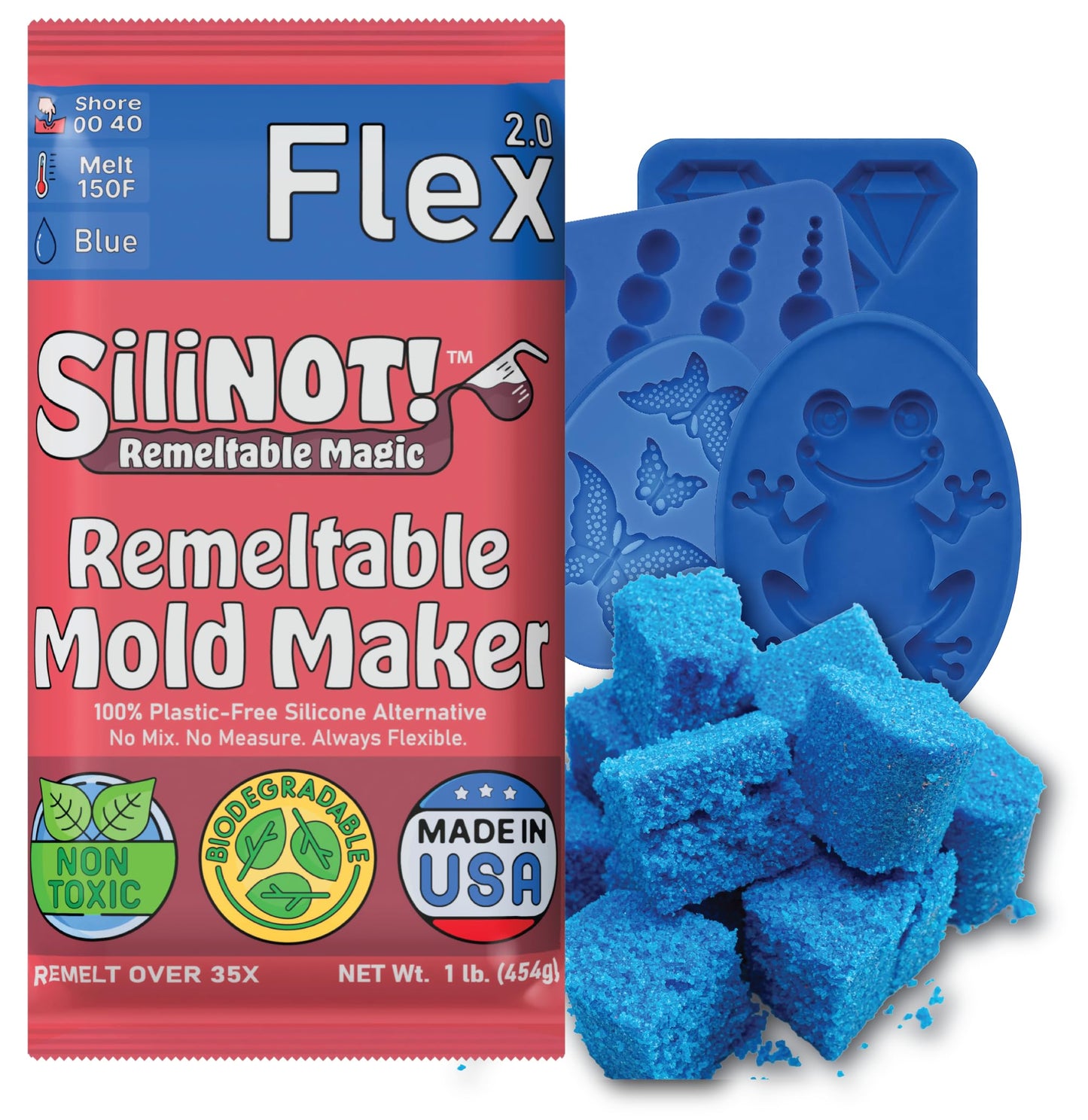 Remeltable Silicone Mold Making Kit 16oz. - Easier Than Silicone Mold Maker. Reuse 35x, No Mix, Non-Toxic, Food-Contact Safe for Plaster, Resin, Epoxy, Chocolate, Wax & Soap Mold