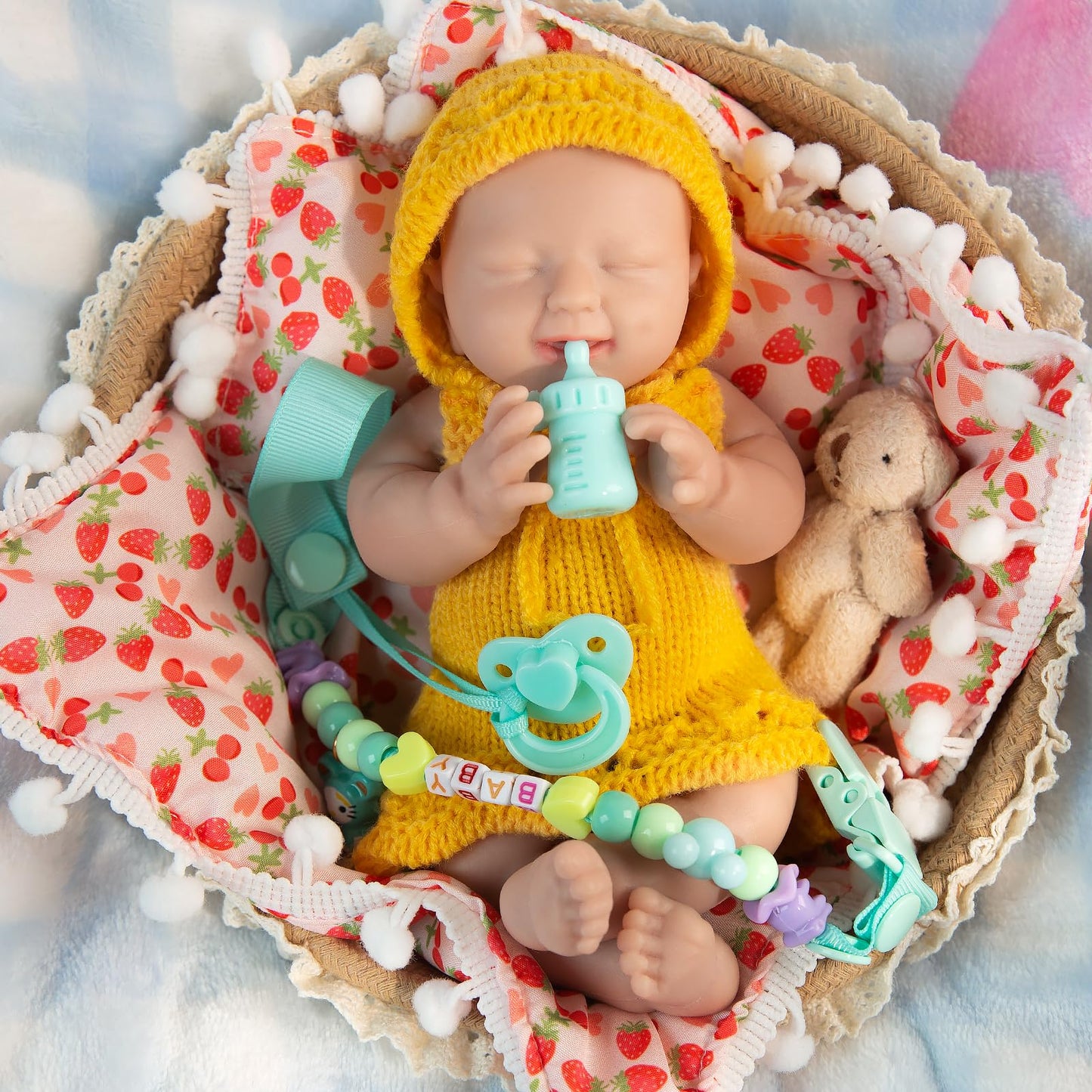 IVITA 8 Inch Mini Reborn Silicone Baby Doll Smile Face Infant Realistic Miniature Babies Stress Relief Therapy Sensory with Feeding Accessories - Girl