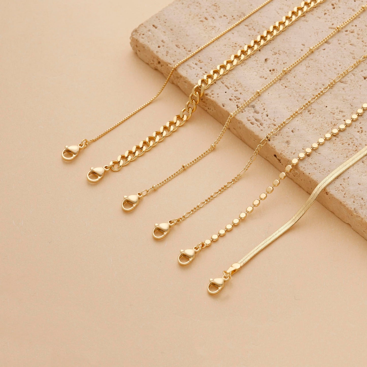 DEARMAY Dainty 14K Gold Plated Chain Bracelet Set for Womens Trendy Waterproof Gold Jewelry Fashion Stackable Box Cuban Figaro Herringbone Link Bracelets Pack Stack Gifts